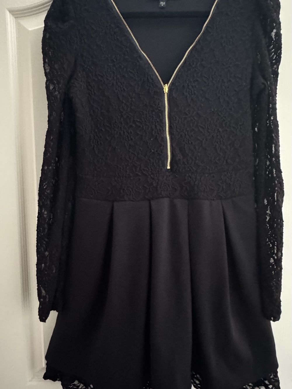 GUESS Black Lace Gold Zip Fit & Flare Dress XL